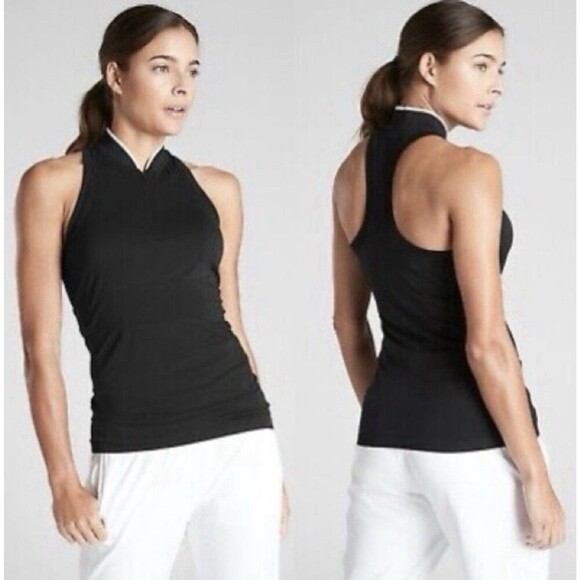 Athleta Tops - Athleta Women's XL Tank Top Black  Momentum Seamless Polo Racerback 1/4 Zip Gym